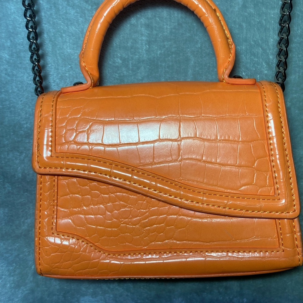 Zara Orange Croc-Embossed Mini Bag - Picture 3 of 11